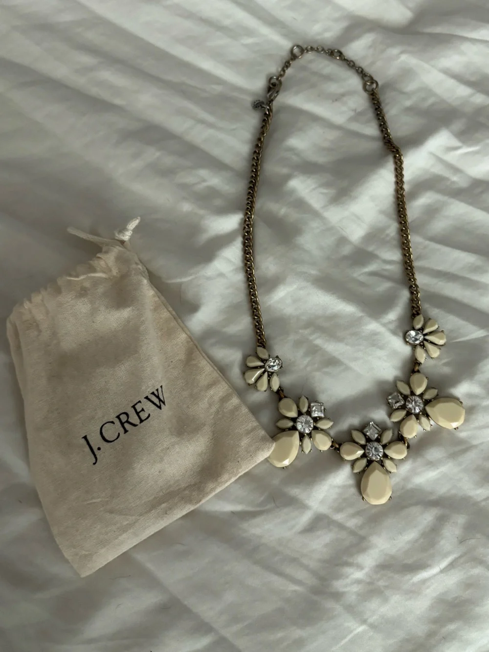 J. Crew Cream and Gold Floral Crystal Bib Necklace